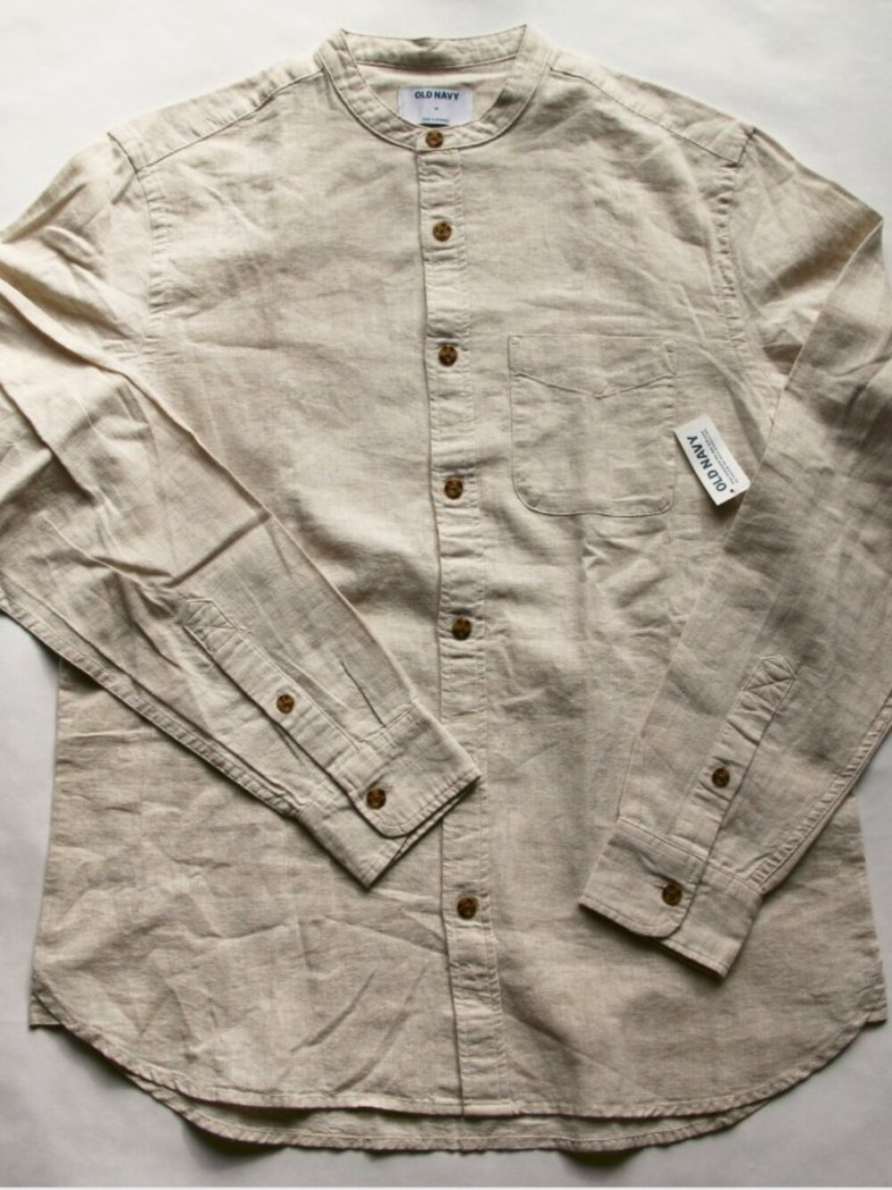 NWT OLD NAVY Collarless/Mandarin Collar Linen/Polyester/Cotton Ecru LS Shirt